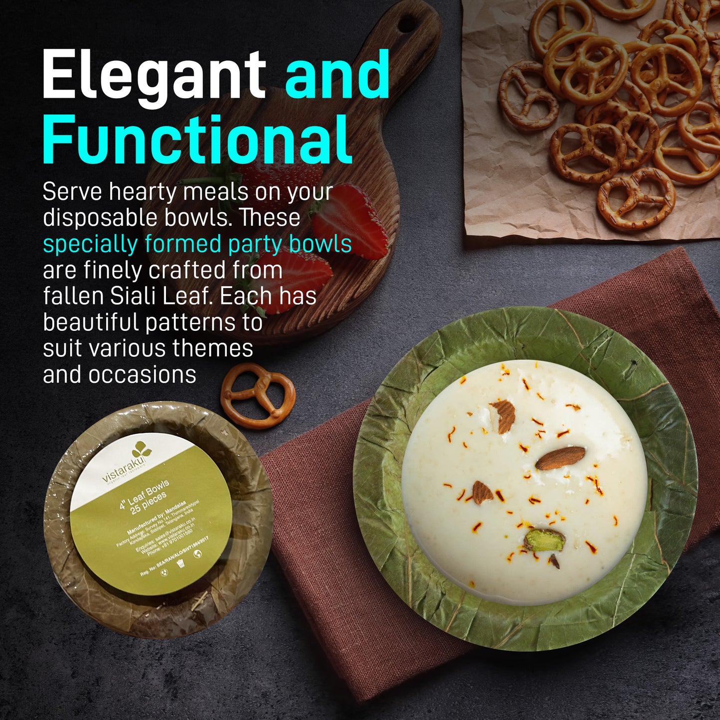 Eco-Friendly Vistaraku Leaf Bowl Set - Siali (Bauhinia vahlii) and Palash Leaves | Biodegradable Disposable Bowls for Parties, Weddings, BBQs & Traditional Events | Zero Waste | 4.5-Inch Size | Pack of 25